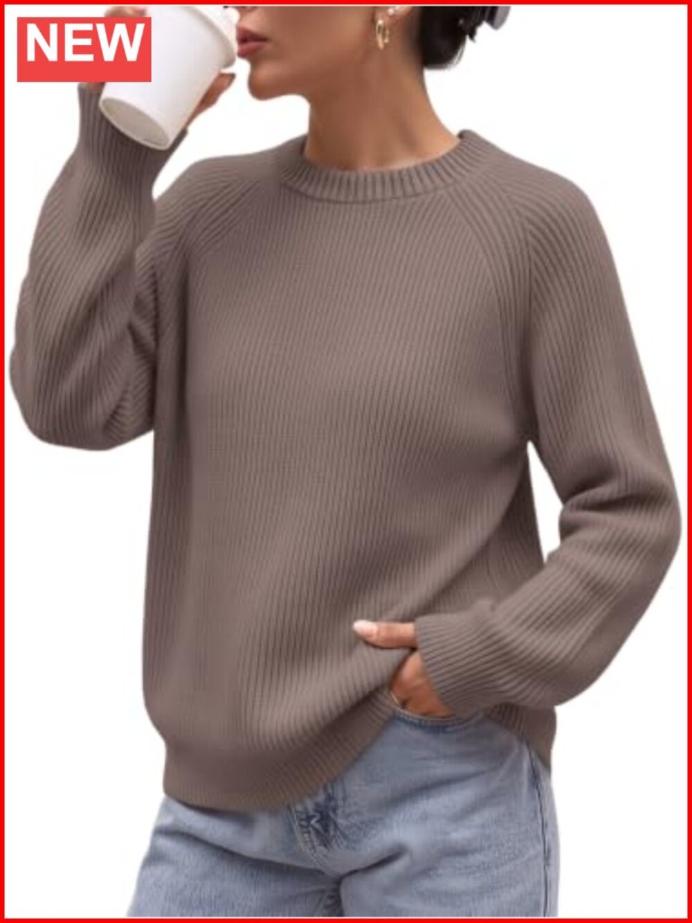 Womens Crew Neck Raglan Sleeve Pullover Sweater Viscose Blend Soft Knit